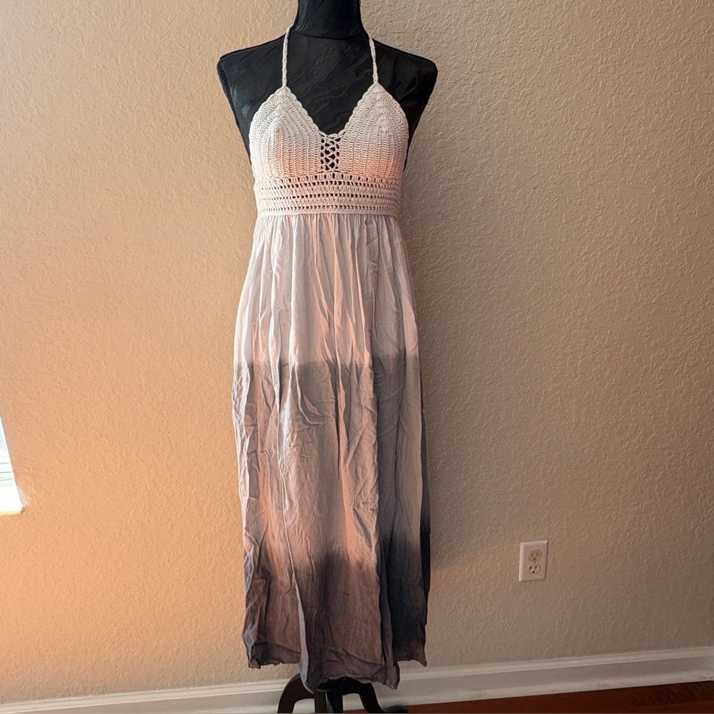 Just from‎ Bali Ombré Crochet Halter Maxi Dress Dip Dye Womens OS Boho